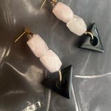 Love Signal Earrings with Rose Quartz & Black Agate