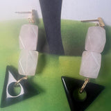 Love Signal Earrings with Rose Quartz & Black Agate