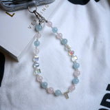 Twinkle Twin Star Phone Charm With Rose Quartz And Aquamarine