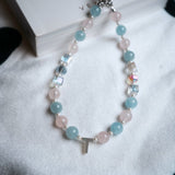 Twinkle Twin Star Phone Charm With Rose Quartz And Aquamarine