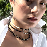 AMP UP YOUR VIBE EARRINGS | Brazilian Prism Faceted Clear Quartz & Mini round sphere Black Agate