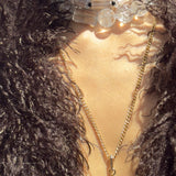 AMP UP YOUR VIBE NECKLACE | Brazilian Elongated rectangular Clear Quartz pendant on 18K gold plated chain