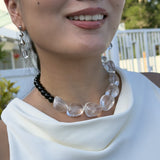 YOU ARE SHIELDED NECKLACE | Brazilian Polished varied oval shaped Milky Quartz & Black Agate