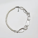 AMP UP YOUR VIBE NECKLACE | Brazilian Polished varied oval shaped Milky Quartz & Japanese matte white pearls