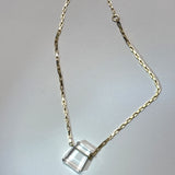 AMP UP YOUR VIBE NECKLACE | Brazilian Trapezoid faceted Clear Quartz Pendant on 18K gold plated chain