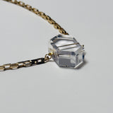 AMP UP YOUR VIBE NECKLACE | Brazilian Hexagon faceted Clear Quartz pendant on 18K gold plated chain