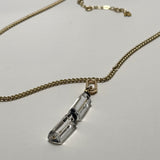 AMP UP YOUR VIBE NECKLACE | Brazilian Elongated rectangular Clear Quartz pendant on 18K gold plated chain