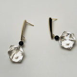 AMP UP YOUR VIBE EARRINGS | Brazilian Prism Faceted Clear Quartz & Mini round sphere Black Agate