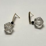 AMP UP YOUR VIBE EARRINGS | Brazilian Prism Faceted Clear Quartz & Mini round sphere Black Agate