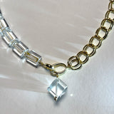 AMP UP YOUR VIBE BRACELET | Brazilian Barrel Cut Clear Quartz on 18K gold plated double loop chain