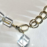 AMP UP YOUR VIBE BRACELET | Brazilian Barrel Cut Clear Quartz on 18K gold plated double loop chain